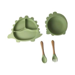 Wholesale Dinosaur Shape Silicone Eating Utensils Set Dishes Customized For Baby Feeding from china suppliers