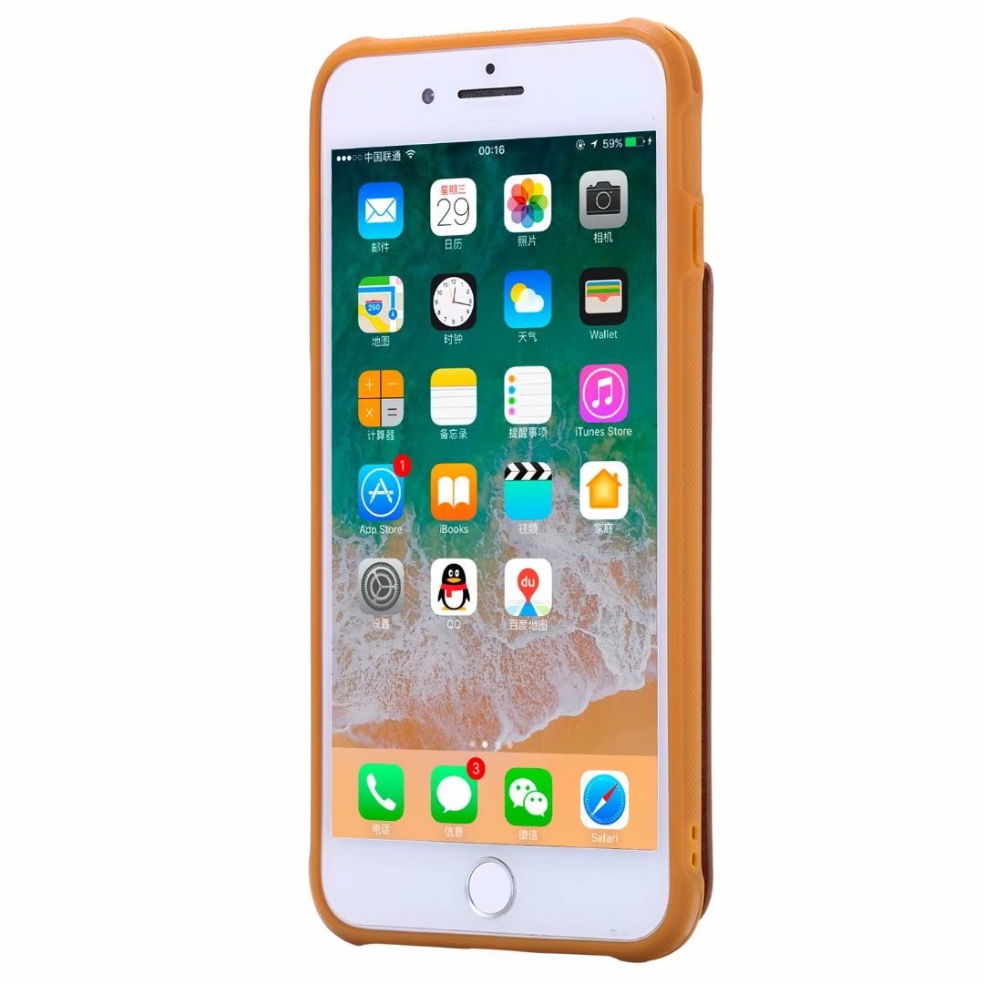 iPhone Portable Leather Phone Case with Card Holder Slot Lanyard Strap