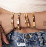 Inlay Color Gem Four Diamond Screw Bangle For Men And Women Stainless Steel