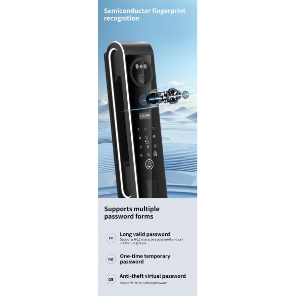 3D Fully Automatic Tuya Smart Door Lock with Multiple Unlock Methods and Language Support