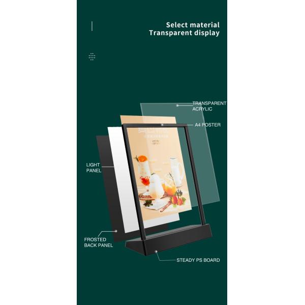 A4 Size LED Menu Stand Countertop Acrylic Holder Display With 7 Colors
