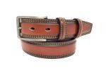 Brown Mens Leather Dress Belt Feather Edge Double Stitching With Zinc Alloy Pin