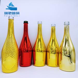 Wholesale Super Flint Glass Custom Design 700ml 750ml Metallic Gold Champagne Bottle with Cork from china suppliers