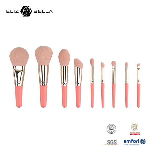 9PCS Cute Makeup Brushes Set with Customize Short Wooden Handle 100% Synthetic