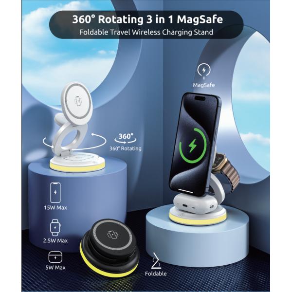 Silicone ABS Magnetic Wireless Charging Station 3In1 Folding 15W