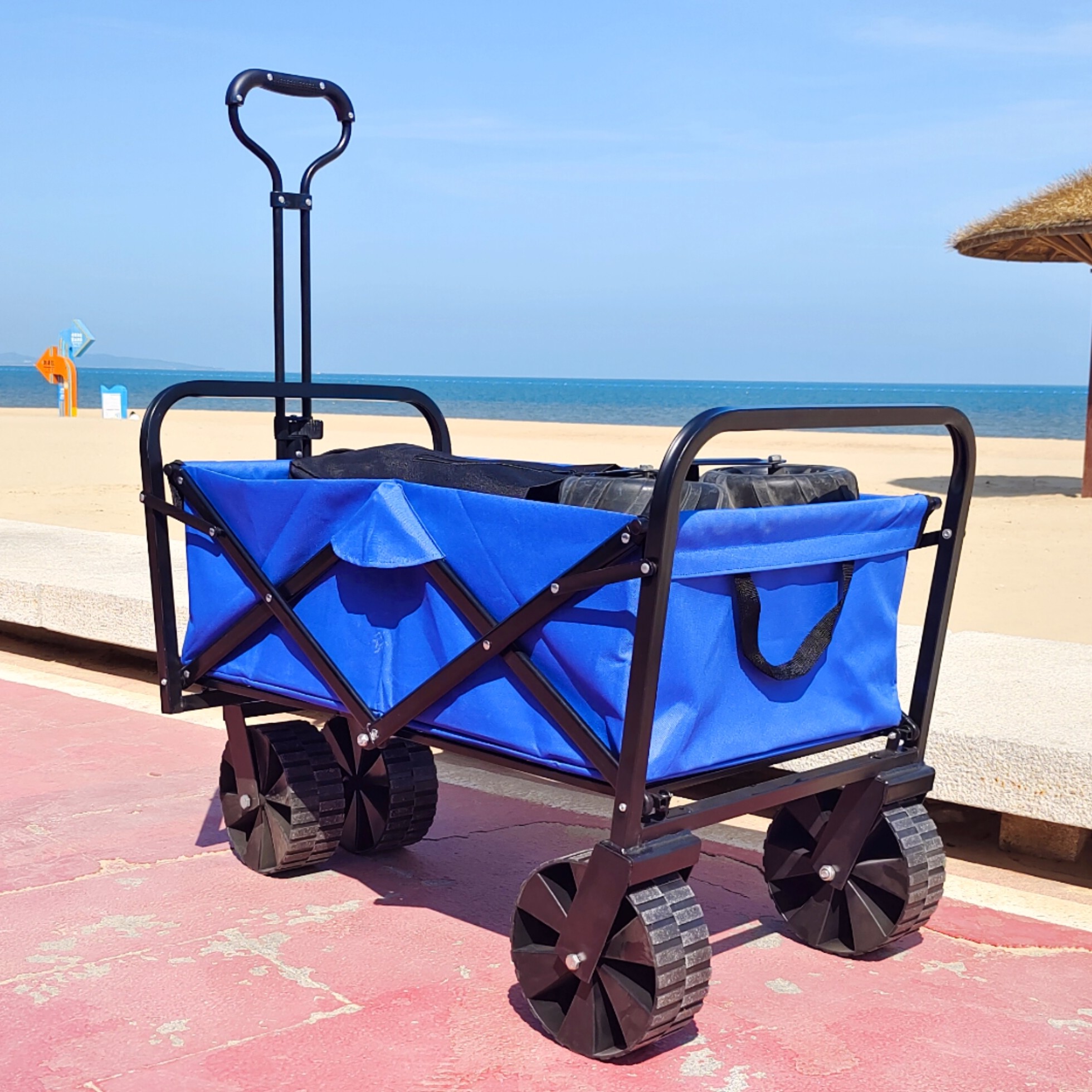 Folding Camping Cart Wide PP Wheels Large Capacity Collapsible Beach Wagon Cart