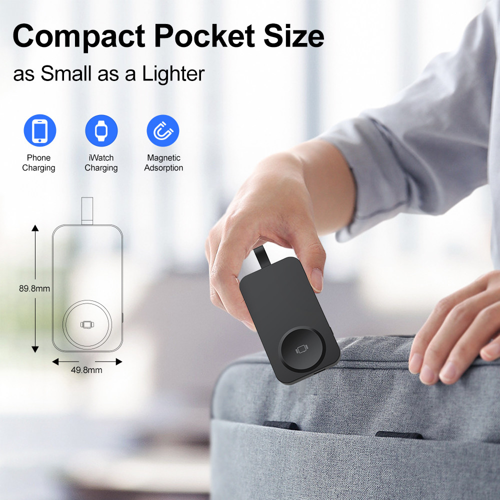 2500mAh Capacity Power Bank Wireless Charger For IWatch 8.8 Ounces 2-8mm Charging Distance.