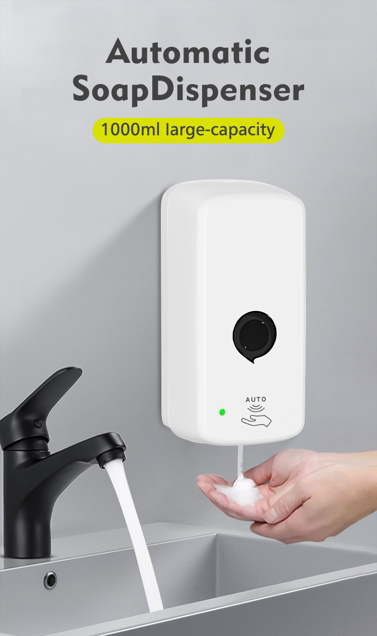 Touchless Automatic Foam Soap Dispenser with 1000ml Capacity Wall Mounted Installation and ABS Plastic Material