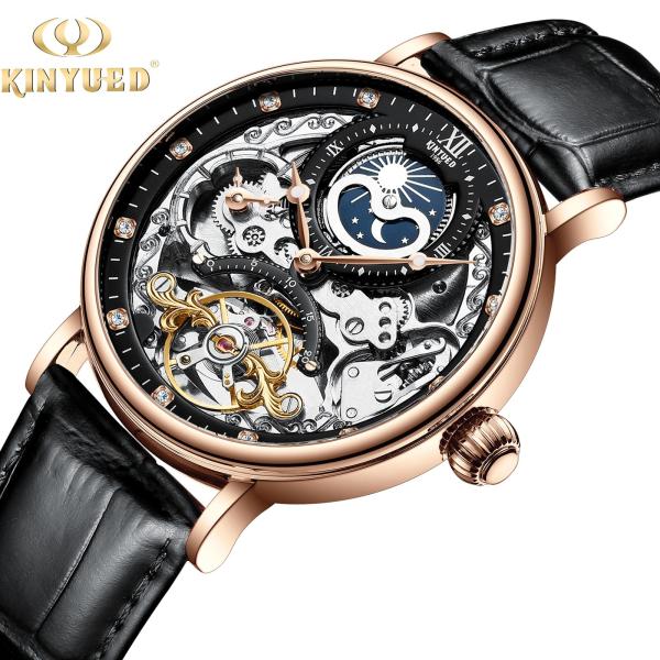 KINYUED Tourbillon mechanical movement waterproof wrist watches one year