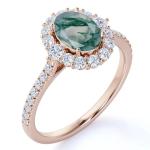Unique S925 Rose Gold Plated Round Cut White CZ Jewelry Natural Moss Agate Rings