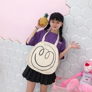 Wholesale Spring / summer 2018 new Japanese smiley face printed canvas bag women shoulder bag art handbag from china suppliers