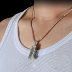 Retro Mens Sterling Silver Necklace with Mouth Organ Pendant and Wheat Chain