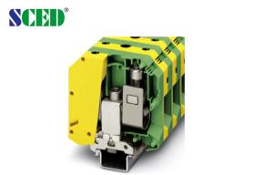 Wholesale Green Yellow Din Rail Terminals Blocks Quick Connect Ground 25.0mm Width from china suppliers