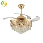 42" Invisible Fan Light Luxury Crystal Ceiling Fan Lamp Home Modern Living Room