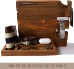 Wooden Docking Station for Men and Nightstand Organizer - Holds Phone Keys Watch