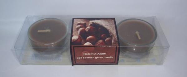 1)3pk Brown,Ivory and Orange decor glass tealight candle scented with unique
