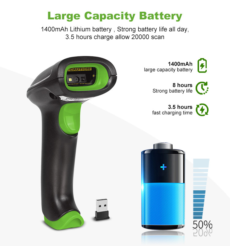 2D CMOS Handheld Barcode Scanner Wireless 2.4G Bluetooth Interface With Receiver