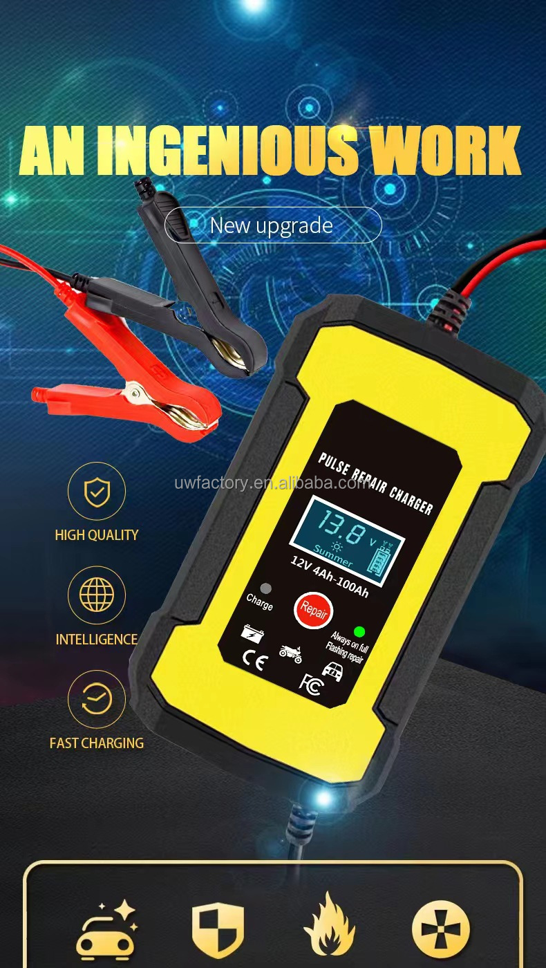 Full Intelligent Automatic Repair Function 12v 10A Fast Charging Car Battery Charger for Electric Vehicles