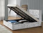 Comfortable Silver Fabric Gas Lift Storage Bed Crush Velvet With LED Light