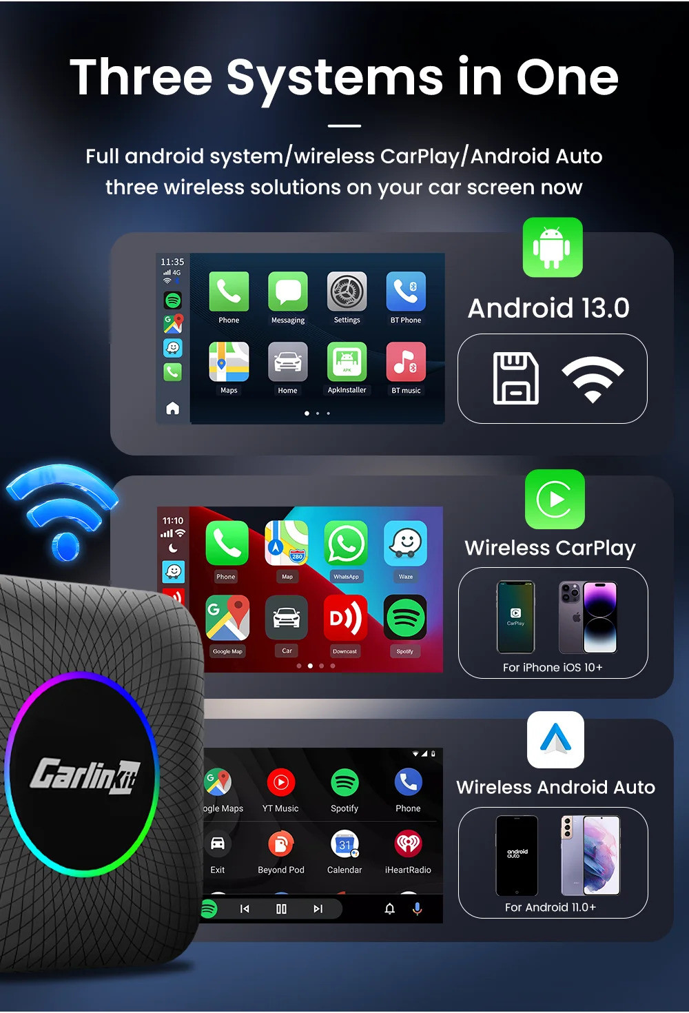 Multi Media Cpc200 Tbox Ambient Usb Wireless Adapter Carplay 8G 128Gb Up To 512Gb Android 13 SDM660 Wireless Carplay Ai Tv Box Dongle Youtube Netflix