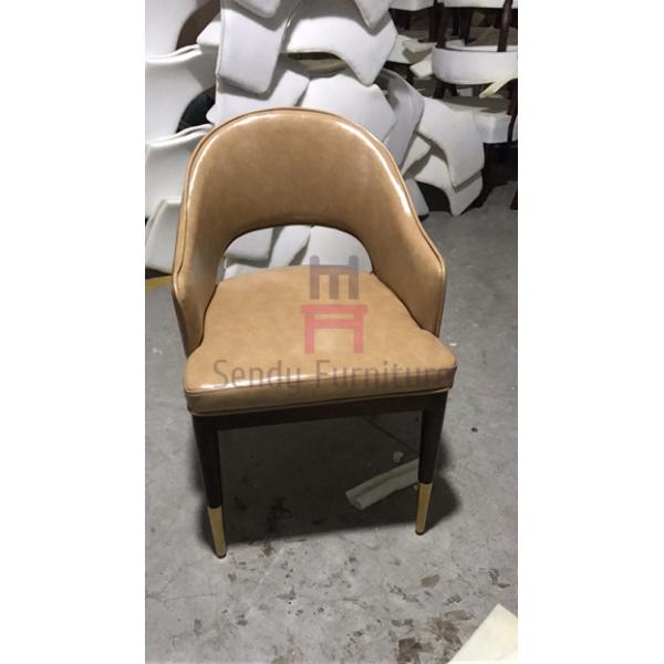 Gold Electroplating Feet Solid Wood Restaurant Chairs , Hotel Wood Leather Dining Chairs