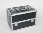 PVC Makeup Case Four Trays Black Aluminum Cosmetic Case With Strong Handle
