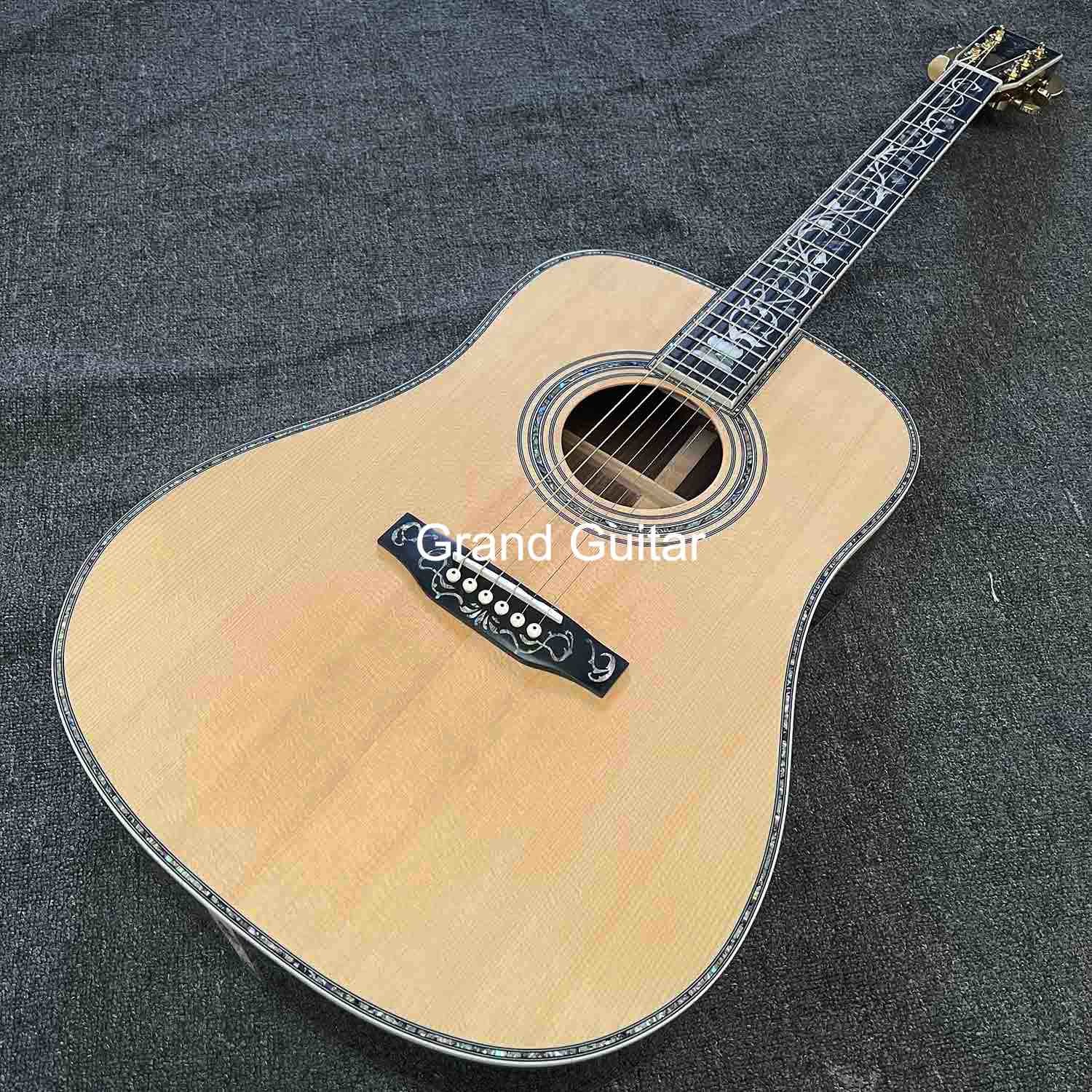 Custom Deluxe Solid Spruce Top Dreadnought Body Ebony Fingerboard 41 Inch Real Abalone Acoustic Guitar