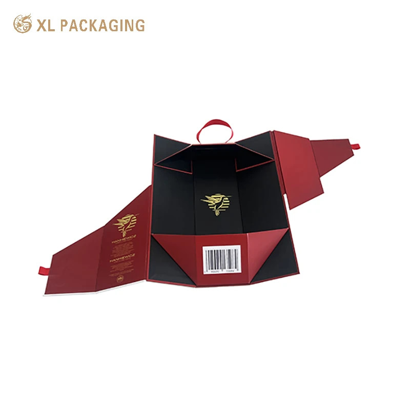 Luxury Champagne Shipping Box Folding Wine Box Vodka Whisky Paper Box With Ribbon Handle