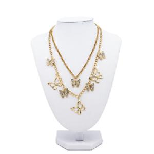 Wholesale Layered Custom Fashion Chain Necklace Transparent Rhinestone Butterfly Gold Alloy from china suppliers