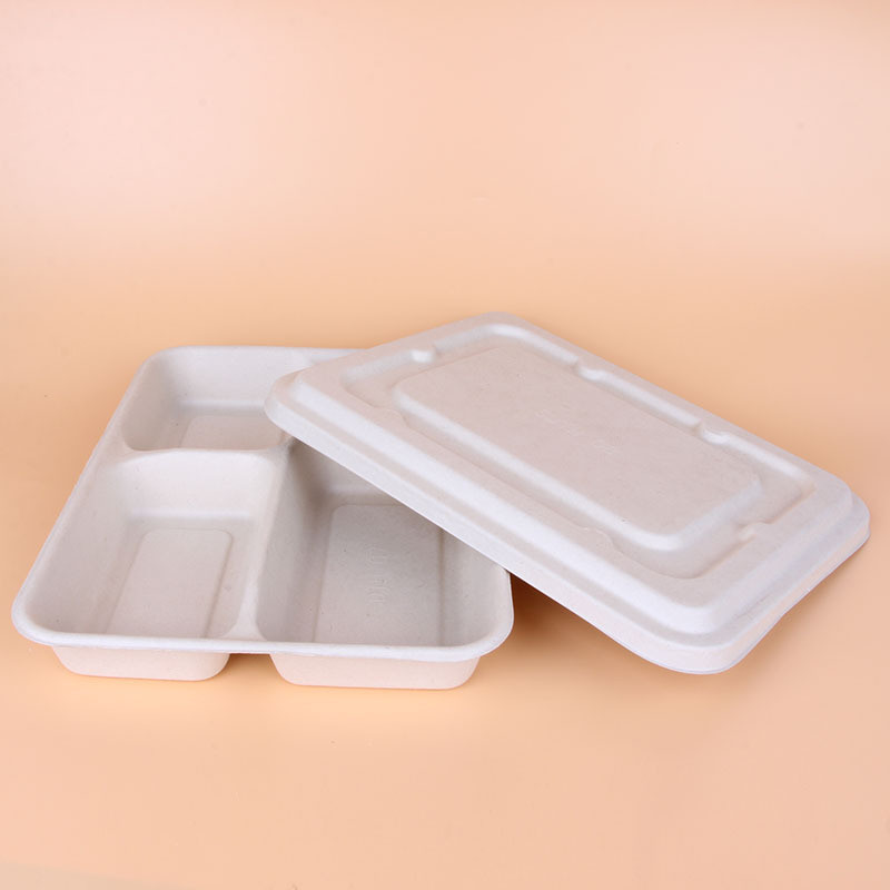 Three compartments to-go box biodegradable eco friendly wheat starw fast food container with lid