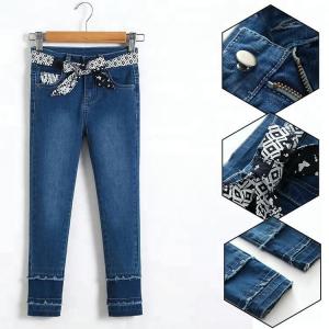 China Custom Kids Denim Clothes Jeans Pant Adjustable Waist Zip Around With Printed Belt on sale
