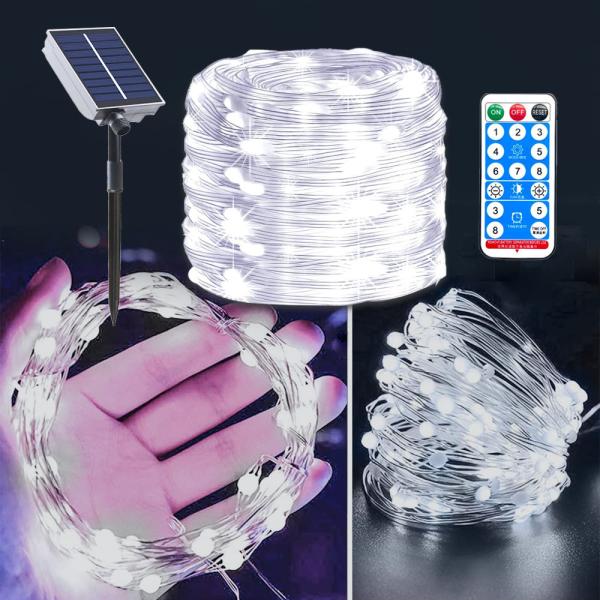 100LED/200LED 8 Modes Solar Powered Leather Wire String Lights For Outdoor