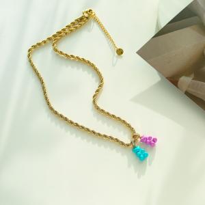Wholesale Custom Gold Plated Teddy Bear Pendant Necklace Lovely Artificial Cubic Zirconia from china suppliers