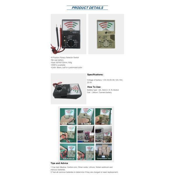 CE Certified Battery Tester and Analyzer with Multi-Voltage Support and Customizable Color Options