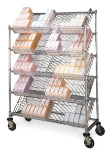 Wholesale 5 Layers Slant Tilt Show Room Commerical Angled Wire Shelving With Castors from china suppliers