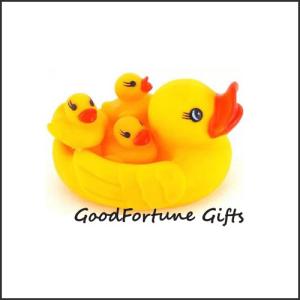 Wholesale Eco pvc rubber 4 in 1 floating bath yellow duck for kids printed logo toy doll with sound from china suppliers
