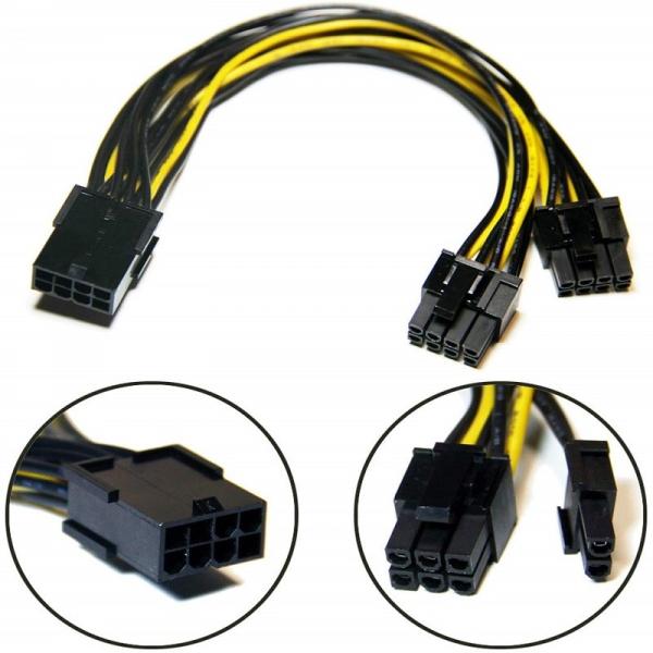 Pcie 8pin Female To Dual PciE 6 2pin Male Vga Splitter Power Converter Cable
