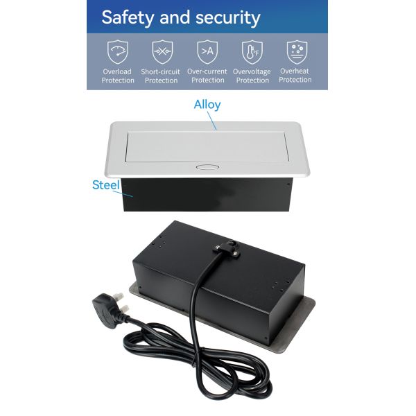 Recessed Pop Up Socket Box with 2 GPO + 1 HDMI Alloy Faceplate and Damped Spring Structure for Office Desk