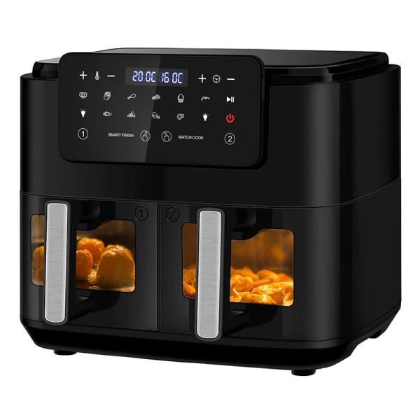 Oil Free Dual Zone Air Fryer 9L Large For Family With 2 Drawers 10 Presets 2400W