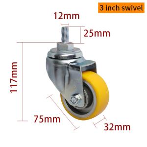 Wholesale EDL Medium Duty 3inch 150kg Yellow TPU Threaded Caster by Swivel and Brake type 503S-86A from china suppliers
