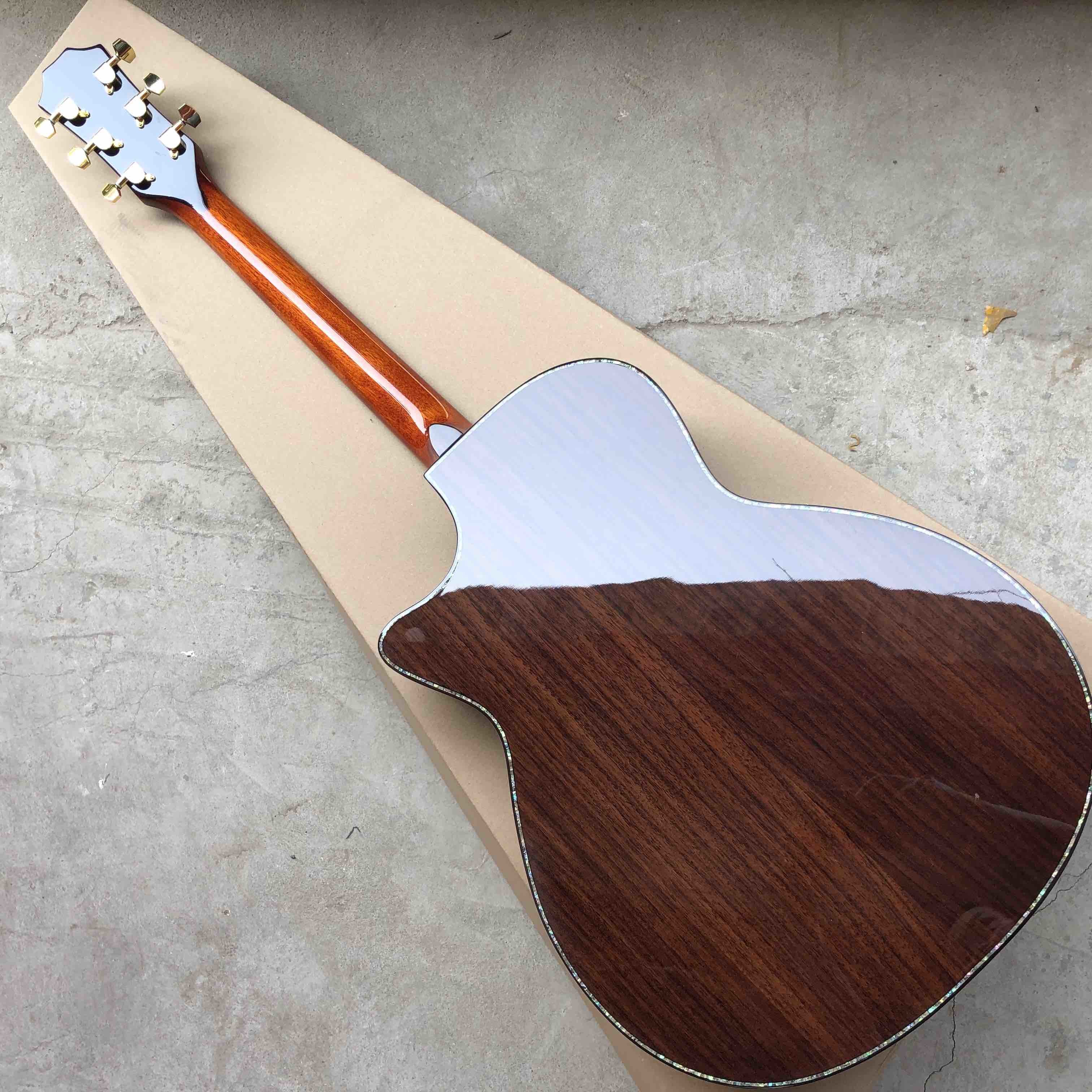 Custom 41"Acoustic Guitar Arm Rest Abalone Ebony Fingerboard Matte Finish Solid Spruce Top Electric Acoustic Guitar