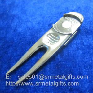 China Custom metal golf pitch fork repair tools wholesale, tailor made golf divot repair tools, on sale