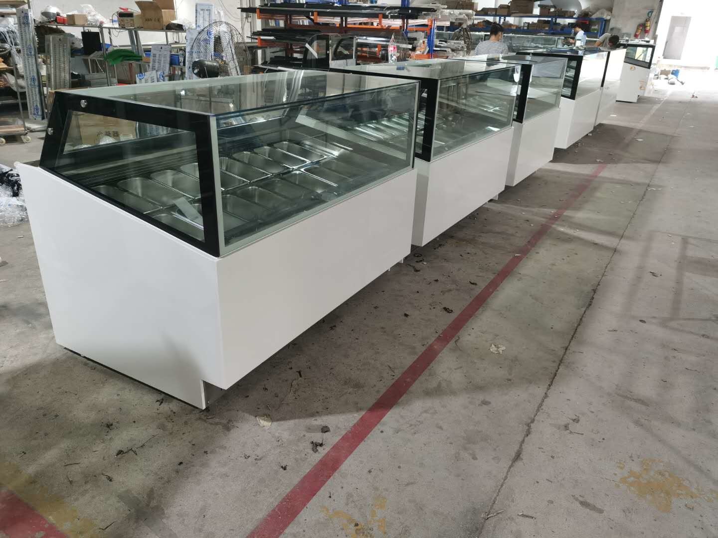 Square Glass -22 Degree Ice Cream Display Showcase 16 Flavors For Gelato