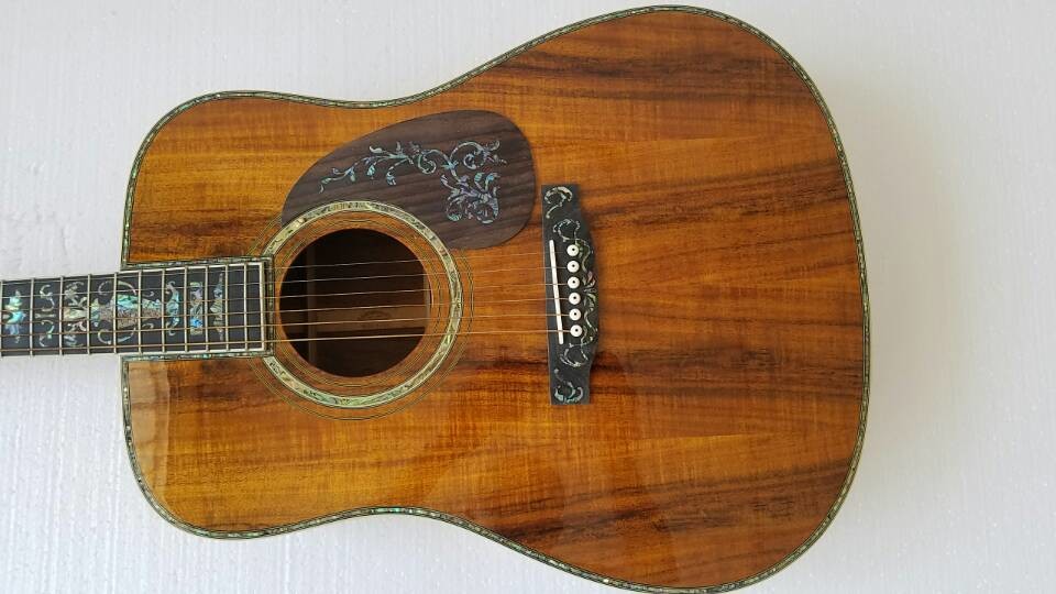 Real Abalone Inlay 41 Inch Koa Wood Round Body Classic Acoustic Guitar Free Shipping