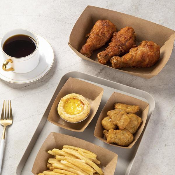 Customized Eco-Friendly Kraft Paper Serving Cardboard Tray Boat Shape Boxes Food Tray