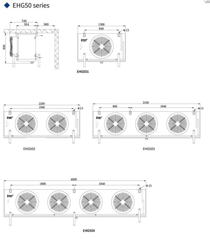 Commercial Cold Room Ceiling Type Air Cooler Unit With Ethylene Glycol