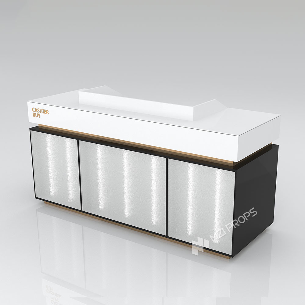 Customized White Wooden Spray-Painted Cosmetic Cash Counter for Cosmetic Shop Interior Design