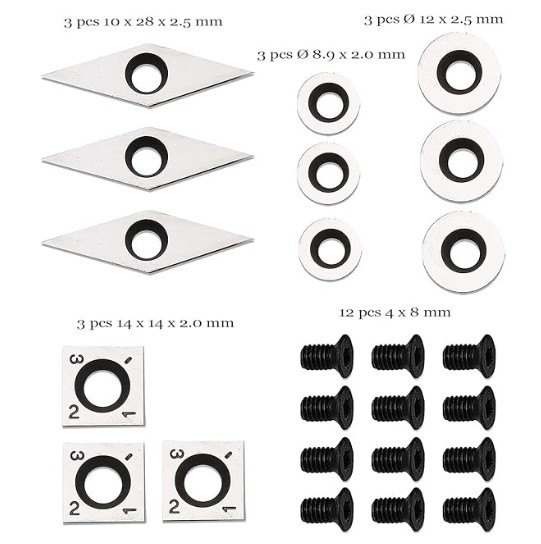 12 Pieces Carbide Cutter Inserts Set For Wood Lathe Turning Tools With Screws