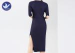 Half Sleeves Womens Knitted Dresses , V Neck Jumper Dress / Knit Dress Welt Side