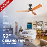 Smart Home 52" Bedroom Ceiling Fan Light With Strong Wind 3 Color Light